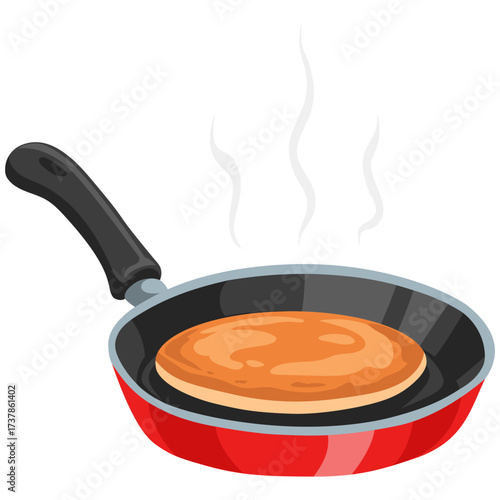 Pancake in a Frying Pan Cooking Vector Illustration