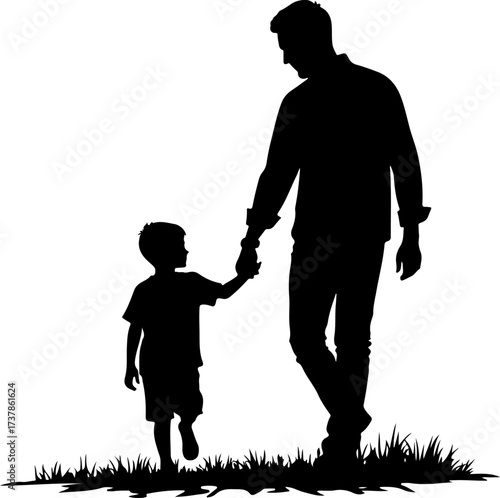Father and Daughter Holding Hands Walking Silhouette