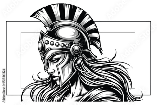 Illustration of a spartan woman warrior in helmet, showcasing strength and determination, perfect for historical or fantasythemed projects