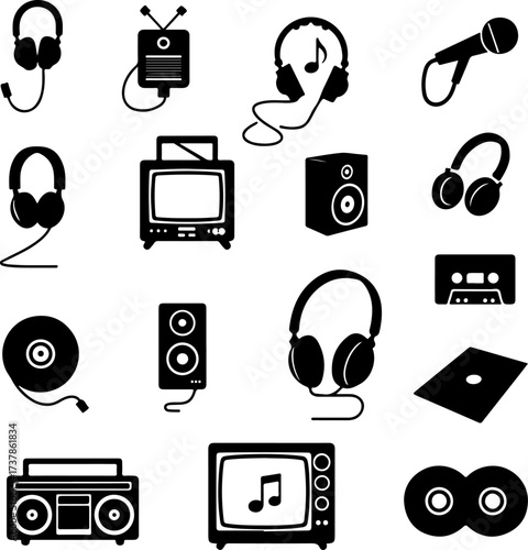 Retro and Modern Audio Music Equipment Silhouettes