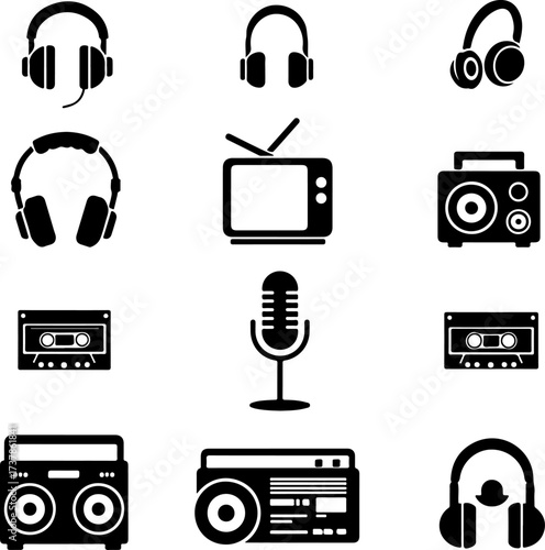 Retro and Modern Audio Music Equipment Silhouettes