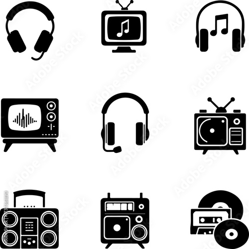 Retro and Modern Audio Music Equipment Silhouettes