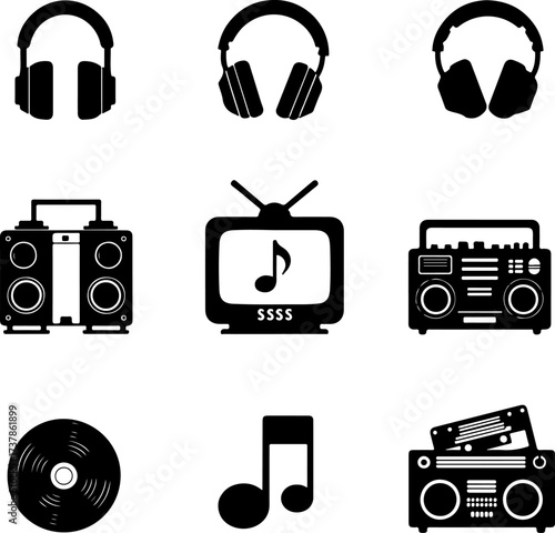 Retro and Modern Audio Music Equipment Silhouettes