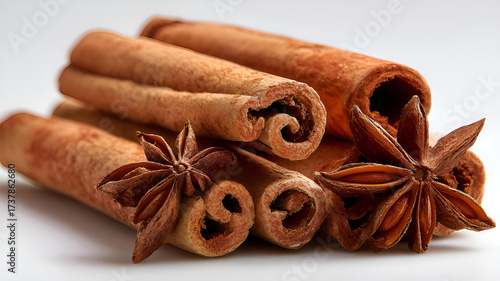 cinnamon sticks on white background