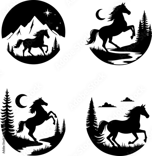 Galloping and Trotting Horse Silhouette Set