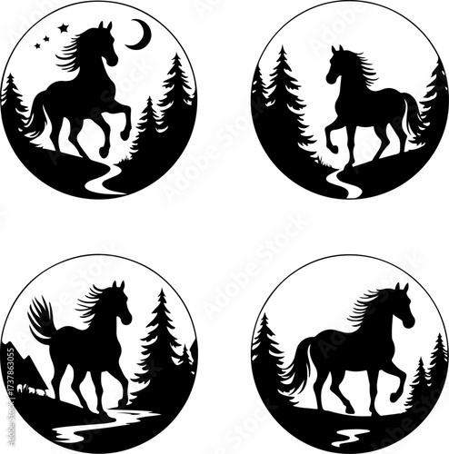 Galloping and Trotting Horse Silhouette Set