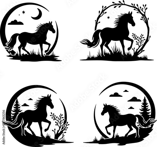 Galloping and Trotting Horse Silhouette Set