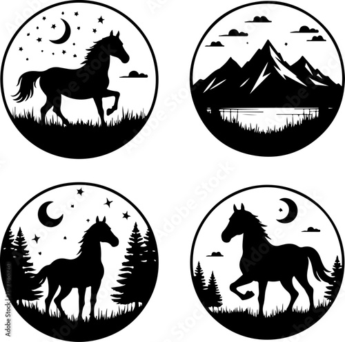 Galloping and Trotting Horse Silhouette Set