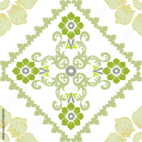 Geometric, ethnic oriental ikat seamless pattern treditional Design for background, carpet wallpaper, clothing, wrapping, batik, fabric, Vector illustration, embroidery style.  
