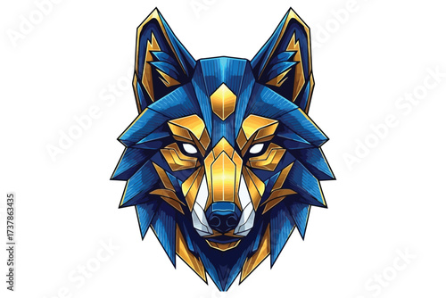 Vector art of geometric wolf head illustration a striking design featuring a wolfs head rendered in a geometric style, with a vibrant color palette and sharp lines