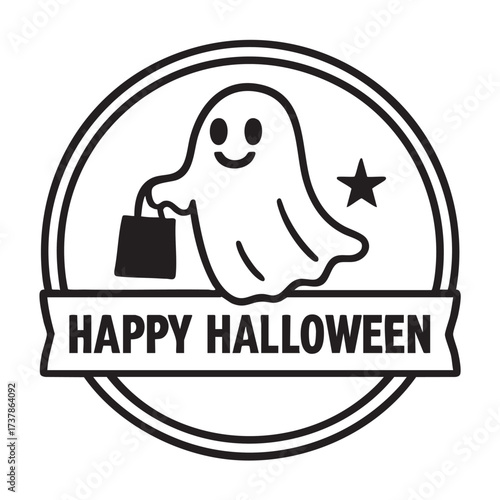 A cute ghost with a bag wishes everyone a happy halloween