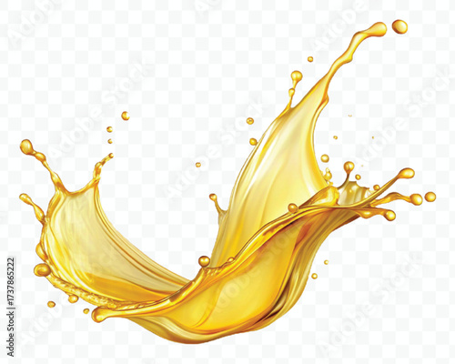realistic fresh smooth liquid oil splash in mid air cut out and curve style isolated on transparent background