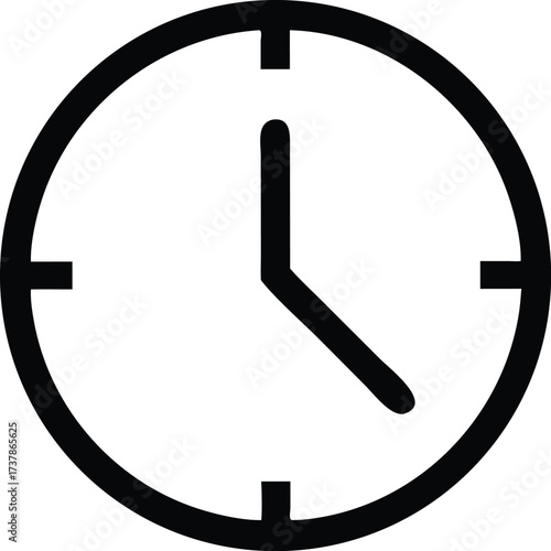 Graphic Black Clock Icon Showing the Hour of Five O'clock