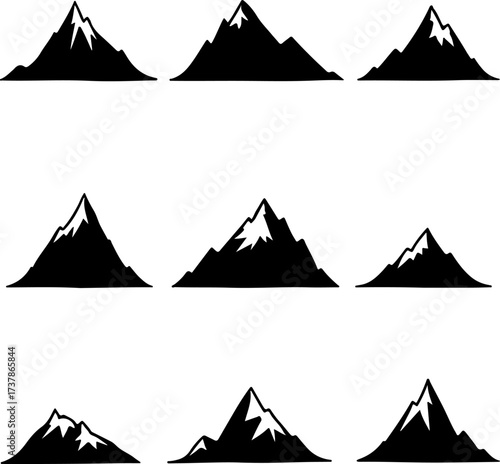Collection of Rugged Mountain Range and Peak Silhouettes