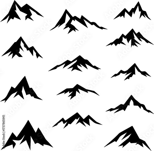 Collection of Rugged Mountain Range and Peak Silhouettes