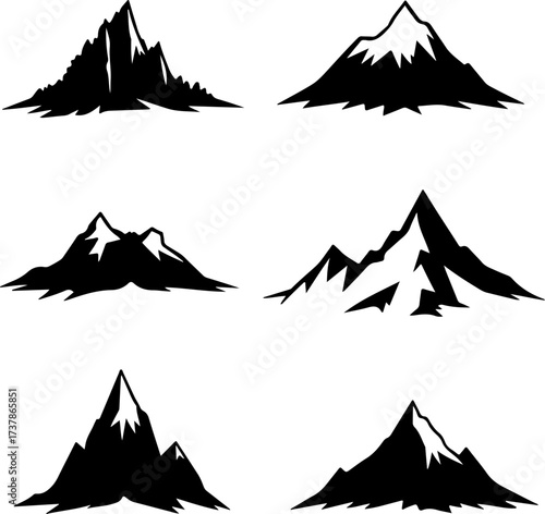 Collection of Rugged Mountain Range and Peak Silhouettes
