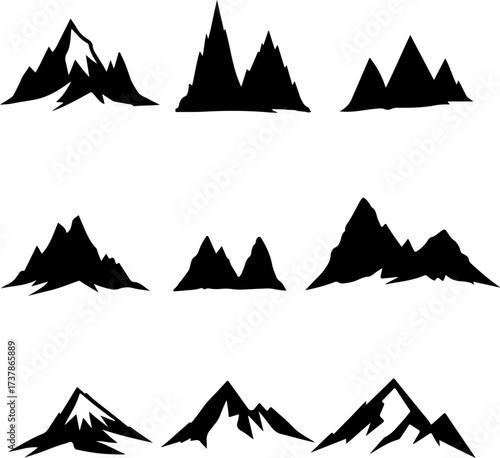 Collection of Rugged Mountain Range and Peak Silhouettes
