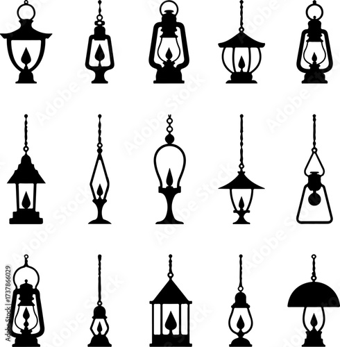 Collection of Vintage and Antique Lantern Lamp Silhouettes