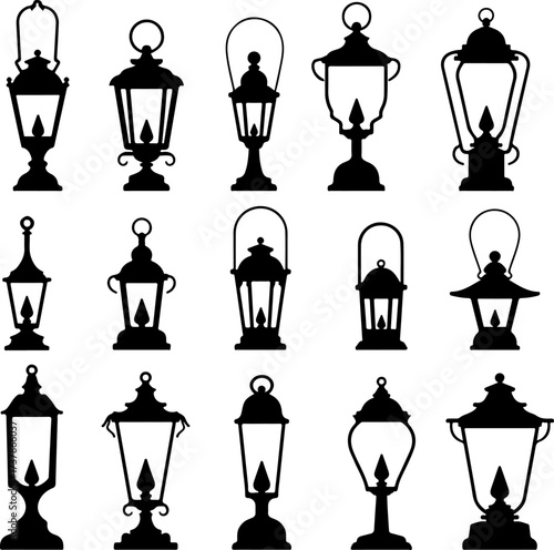 Collection of Vintage and Antique Lantern Lamp Silhouettes