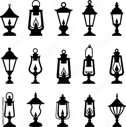 Collection of Vintage and Antique Lantern Lamp Silhouettes