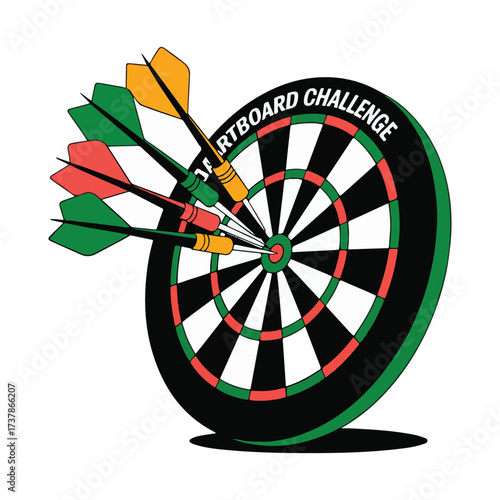 Dynamic Dartboard Hitting Bullseye Vector Illustration Set
