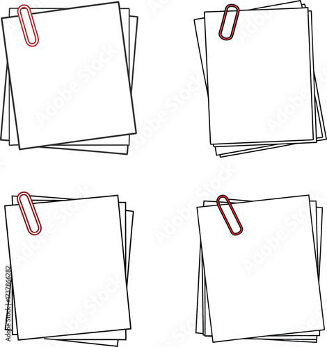 Stack white papers red clip vector