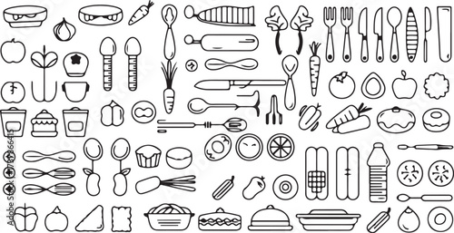 Kitchen Utensils Vector, Cooking Tools Icon, Culinary Equipment Illustration, Restaurant Kitchen Design, Eating Accessories Vector, Food Preparation Clipart, Chef Tool Symbol, Kitchen Product Art, Hom