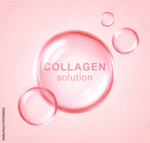 Collagen solution. Collagen serum or essence drops. Medical and scientific concepts. Skin care cosmetics solution. Vector illustration