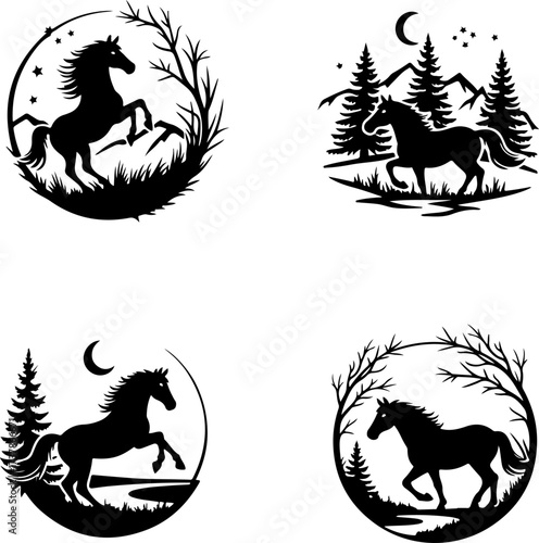 Set of Running and Galloping Horse Silhouettes