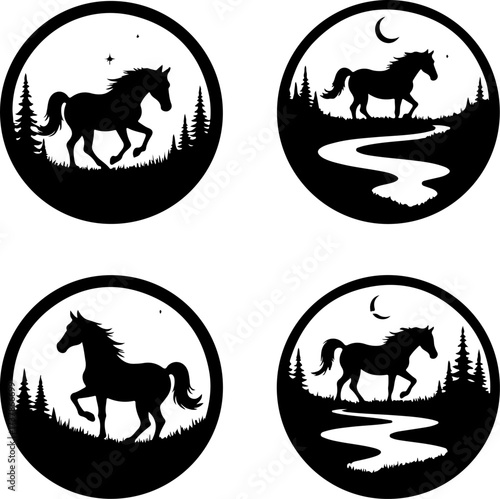 Set of Running and Galloping Horse Silhouettes