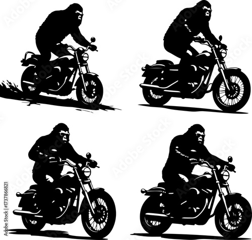 Gorilla Biker on Chopper Motorcycle Vector Illustration