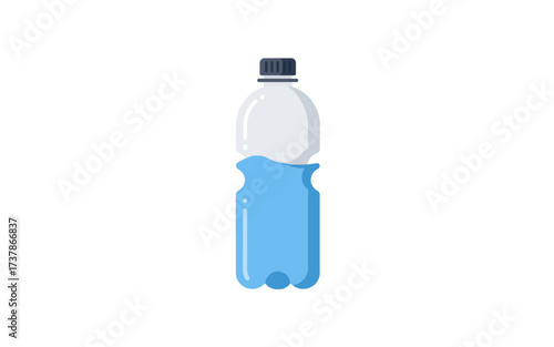 A clear plastic water bottle with a blue liquid filling approximately half of its volume, against a white background.
