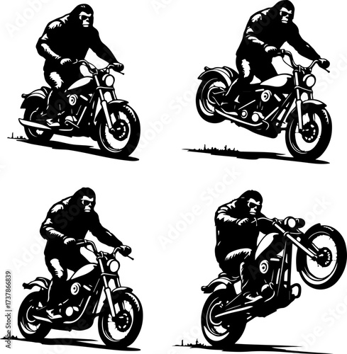 Gorilla Biker on Chopper Motorcycle Vector Illustration