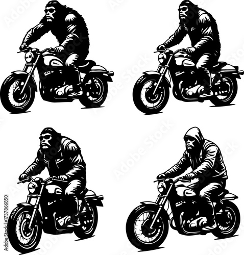 Gorilla Biker on Chopper Motorcycle Vector Illustration