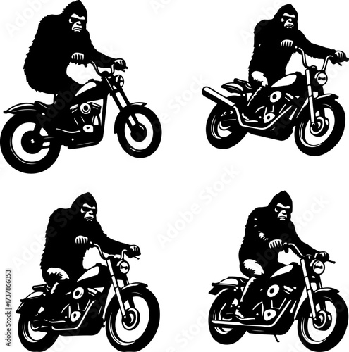 Gorilla Biker on Chopper Motorcycle Vector Illustration