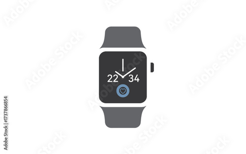 A modern smartwatch with a dark watch face displaying the time and a circular icon.