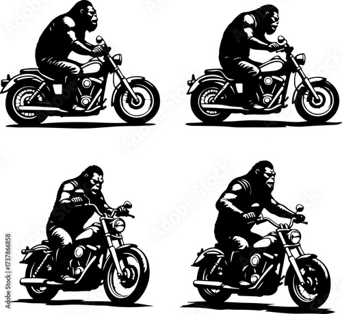 Gorilla Biker on Chopper Motorcycle Vector Illustration