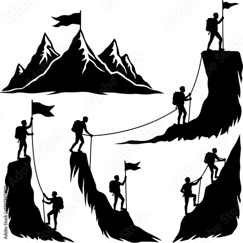 Mountain Climbing Silhouettes: Achievement, Challenge & Adventure