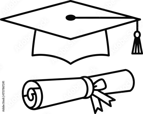 Graduation cap silhouette, diploma icon, academic achievement, education success, black vector, isolated design, editable graphic, school ceremony illustration