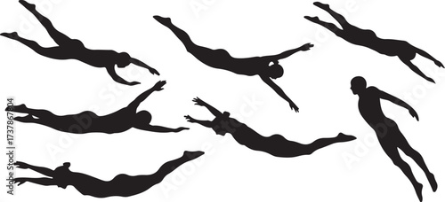 Diving Silhouette Vector, Swimmer Illustration Pack, Underwater Sport Icon, Ocean Adventure Design, Scuba Diver Graphic, Sea Activity Symbol, Marine Athlete Art, Water Sport Vector, Swimming Pose Illu