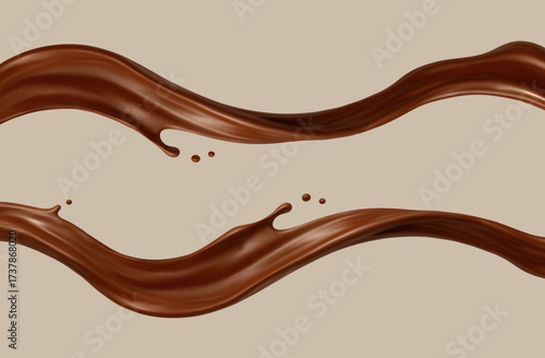 Realistic chocolate splash waves. Dessert and confectionery concept. Vector illustration