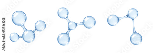 Blue glass chemical molecules. 3D abstract molecular structures isolated on white background. Vector illustration