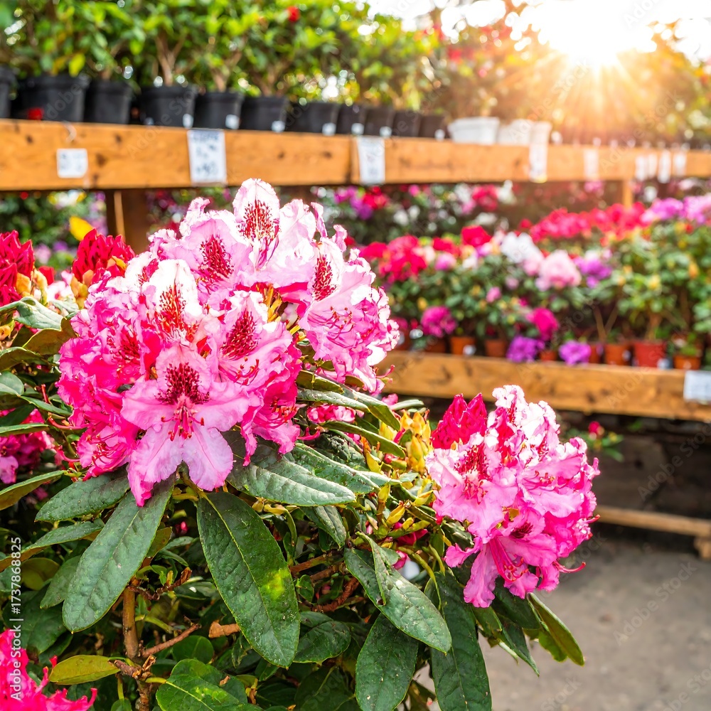 Obraz premium Vibrant pink azaleas in a garden center