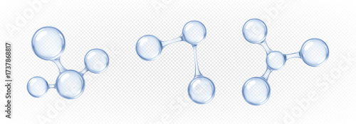 Blue glass chemical molecules. 3D abstract molecular structures. Vector illustration
