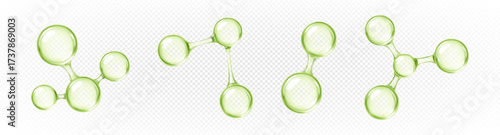 Transparent green molecules. 3D abstract molecular structures. Vector illustration