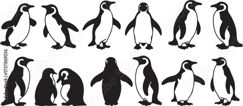 penguin silhouette vector, arctic bird clipart, polar wildlife art, antarctic animal design, cute penguin svg, black penguin shape, frozen nature artwork, cold region bird graphic, winter animal illus