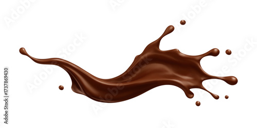 Realistic chocolate splash with drops. Dessert and confectionery concept. Vector illustration