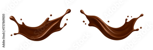 Realistic chocolate splashes. Dessert and confectionery concept. Vector illustration