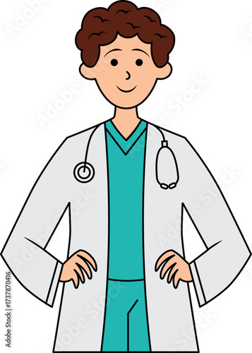 Cartoon Doctor Illustration: Healthcare Professional in Uniform with Stethoscope