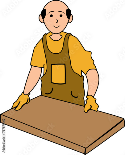 Illustration of a carpenter working with wood in a workshop environment